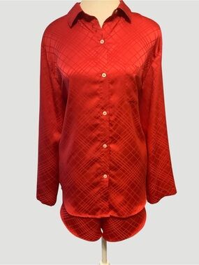 Victoria's Secret Red Satin Pajama Set Size M Button Front Long Sleeve Sleepwear